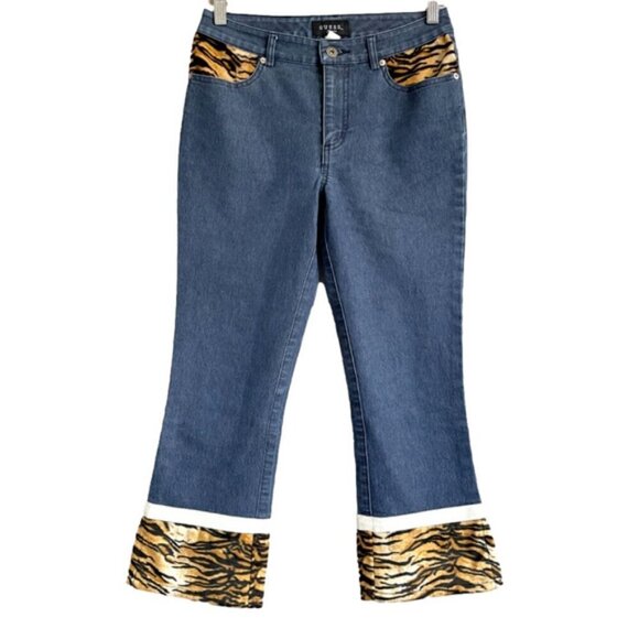 Vintage Y2K Guess Bootcut Cropped Jeans w/ Faux Fur Trim - 28" - Picture 3 of 12